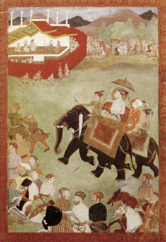  Shah Jahan Riding on an Elephant Accompanied by His Son Dara Shukoh Mughal